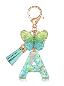 Cute Initial Keychain with Resin Glitter Butterfly Tassel, Capital Letters Pendant, Key Chain, Keychain Bag Pendant for Women Girls Students Backpack Decor Gift