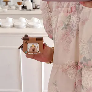 Cute Capibala Flip up Mobile Phone Earphone Protective Cover for AirPods 1 2 3 4 Pro Pro2 Protection