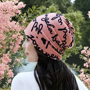 Women's Brimless Beanie, Cozy & Stylish Vibrant Yellow with Black Letter Print, Breathable Elastic Fit for Spring and Autumn Outdoor Adventures, Hand Wash Only