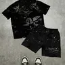 Men's Oversized Baggy Short-Sleeved T-Shirt and Shorts, Cupid Angel Pattern, Street Style Streetwear for Daily Commute, Casual Outings and Back-to-School Occasions, Gift for Father, Husband or Boyfriend, Menswear, Clothing, Clothes