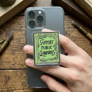 Support Public Libraries Book Magsafe Phone Grip, Cutie Kindle Accessories, Gift For Her, pop socket sticky magnetic mount Flower-Shaped Multi-Functional Stand Library Card