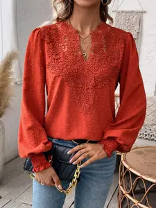 A fashionable lace V-neck shirt Blouse for women's clothing, suitable for daily commuting