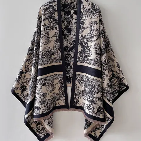 Unisex Plant Print Shawl, Soft Warm Casual Floral Print Scarf for Fall & Winter, Fashionable Daily Wear Accessory, Perfect Birthday Gift Idea, Boho Style Shawl, Floral Pattern Shawl, Boho Floral Scarves