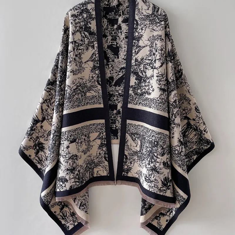 Unisex Plant Print Shawl, Soft Warm Casual Floral Print Scarf for Fall & Winter, Fashionable Daily Wear Accessory, Perfect Birthday Gift Idea, Boho Style Shawl, Floral Pattern Shawl, Boho Floral Scarves