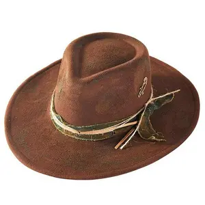 H&D Accessories Vintage Versatile Shapeable Cowgirl & Fedora Hat With Distressed Fabric & Suede Band One Size 100% Polyester Weathered Suede Band & Textured Fabric Band