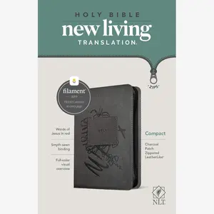 NLT Compact Zipper Bible, Filament Enabled (LeatherLike, Charcoal Patch, Red Letter)