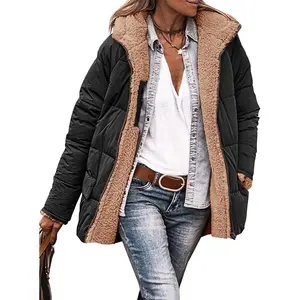 FMEYOA Womens Reversible Puffer Jackets Sherpa Lined Fleece Winter Coats Casual Zip Up Hooded Warm Outerwear
