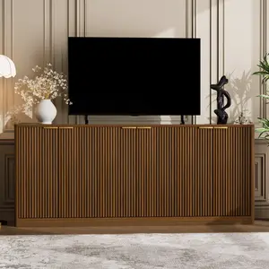 67-inch modern wavy sideboard, curved contour design storage cabinet, 6-door cabinet with storage function, suitable for kitchen / bedroom / living room, Walnut, 67.0"L x 15.7"W x 27.7"H