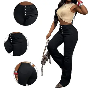 Black High Waisted Bootcut Jeans - Women's Flare Denim Pants for Casual Chic Looks