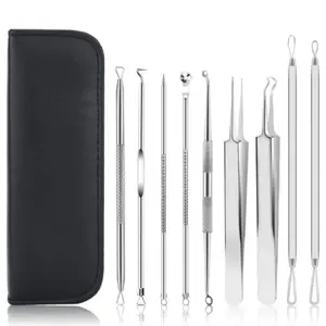 9 Pack Blackhead Remover & Pimple Popper Tool Kit with Stainless Steel Tweezers & Travel Case, Professional Acne Zit Extraction Kit, Whitehead Comedone Extractor for Facial Nose