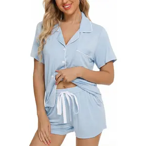 Womens Button Down Pajama Sets Bride Pajamas Sets Sleepwear Shorts Lounge Set
