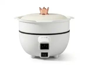 Electric Hot Pot Non-Stick Frying Pan Portable Rapid Noodles Cooker with Long Handle Steamer Spatula Dual Power Control Overheat Dry-Boil Protection