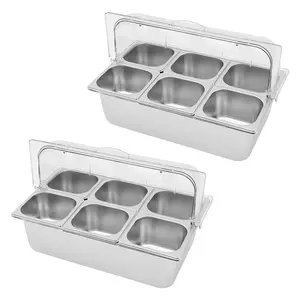 2 Pack 6 Compartment Food Serving Tray with Lid Spoons Tongs Ice Bags for Fruit Vegetable Snack Dessert Picnic Buffet Party