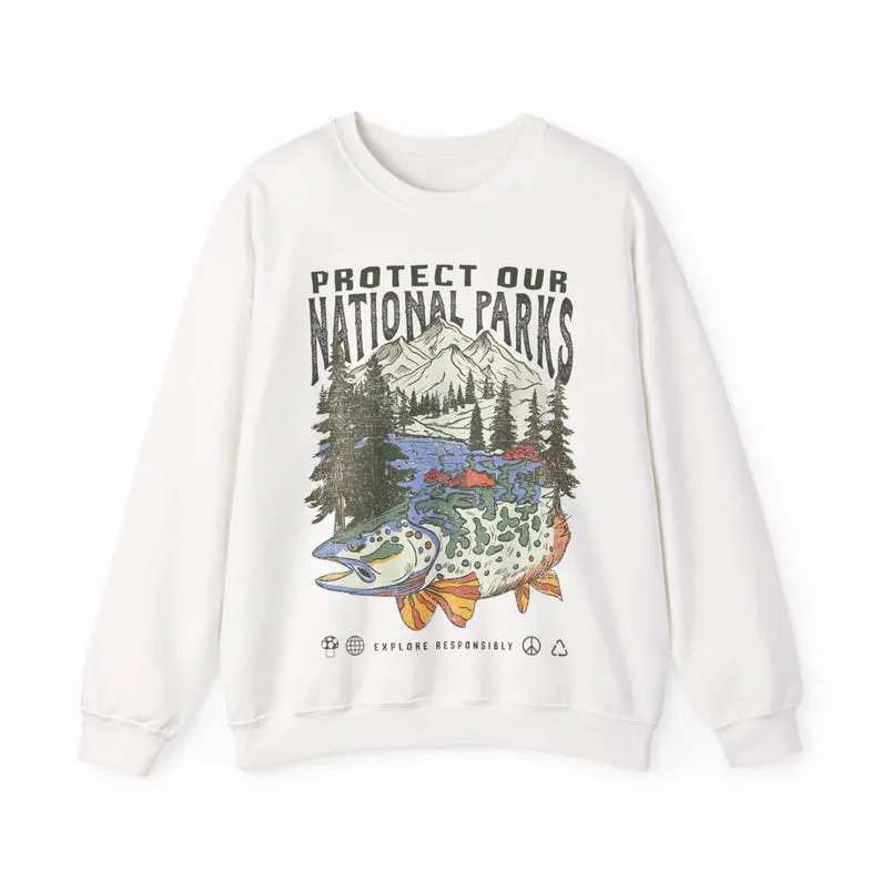 [ Sale Up To 40%] 90s National Parks Unisex Sweatshirt Granola Girl Shirt Respect the Local Wildlife Pullover Hiking Camping Clothes Wanderlust Shirt