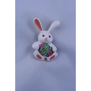 Rhinestone Crystal  Enamel Spring Easter Bunny Rabbit Egg Brooch Pin, Easter Egg With Bunny Pin, Easter Brooch Jewelry