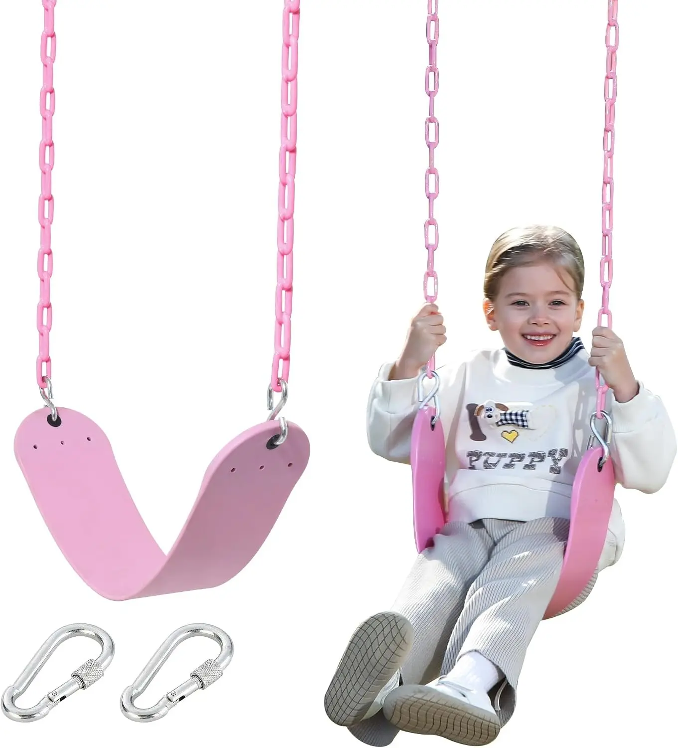 Pink Swing Seat - Heavy Duty Chain Plastic Coated - Playground Swing Set Accessories Replacement Gift Box Set Birthday Gift