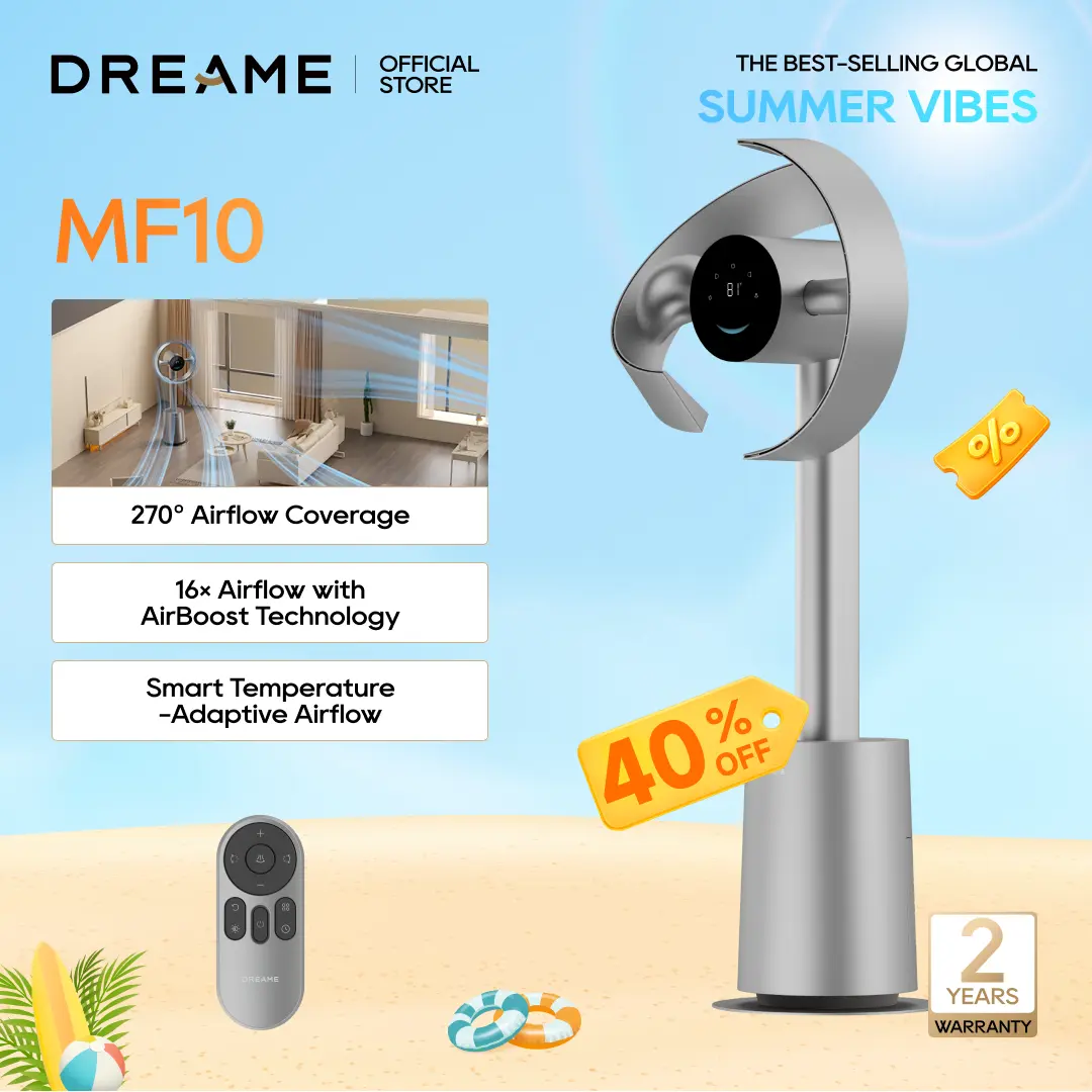 DREAME MF10 Bladeless Tower Fan for Bedroom, Smart Standing Fan with ...