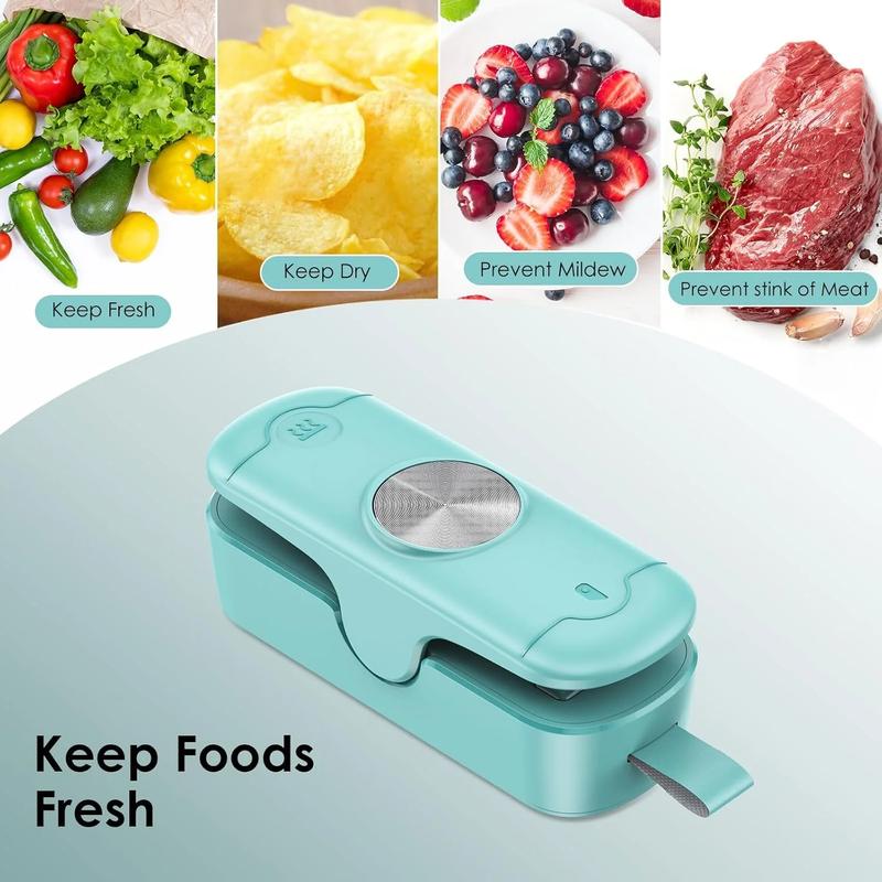 2 Pack Mini Bag Sealer, 2 in 1 Sealer and Cutter, Portable Heat Sealer Machine, Chip Heat Resealer for Snacks & Food Storage, Green/White (Batteries Included)