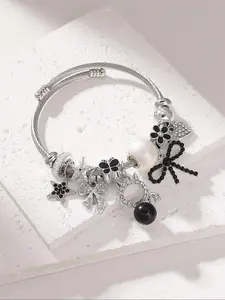 Cute Cat & Star & Bow & Flower Design Charm Bracelet, Stainless Steel Bracelets, Fashion Jewelry for Party, Daily Clothing Decor, Trendy All-match & Exquisite Jewelry for Birthday Gift