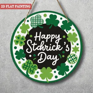 St. Patrick'S Day Wooden Door Hanging Plaque - Traditional Irish Floral Design with Shamrock & "Happy St. Patrick'S Day" Text, Frameless Artificial Wood Porch Decor for Indoor/Outdoor Use, Festive Entrance Decoration, Irish Themed Decor, Crafted Wood Art