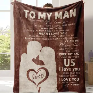 Romantic “To My Man” Blanket – Cozy Warm Blanket Filled with Heartfelt Quotes to Remind Him He’s Your Forever Love!Perfect Gift For Him Blanket – “To My Man” Romantic Quote Print Soft Plush for Valentine’s Day, Birthdays & Anniversaries!