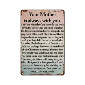 Vintage Metal Sign - 20x30cm "Your Mother Is Always With You" Inspirational Quote Aluminum Tin Sign, Retro Wall Decor for Home, Bedroom, Memorial Gift