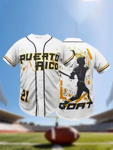 Puerto Rico GOAT Baseball Jersey, Letter & Number Premium Embroidery Sportswear, Short Sleeve V-Neck Casual Sporty Comfortable Rugby Jersey, Loose Breathable T-Shirt, Suitable for Outdoor Sports & Competitions