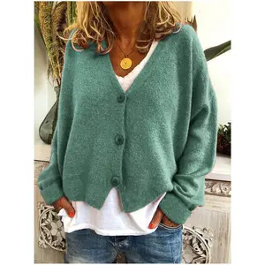 Women Sweaters Cardigan Solid Bright Color Autumn Winter Long Sleeve