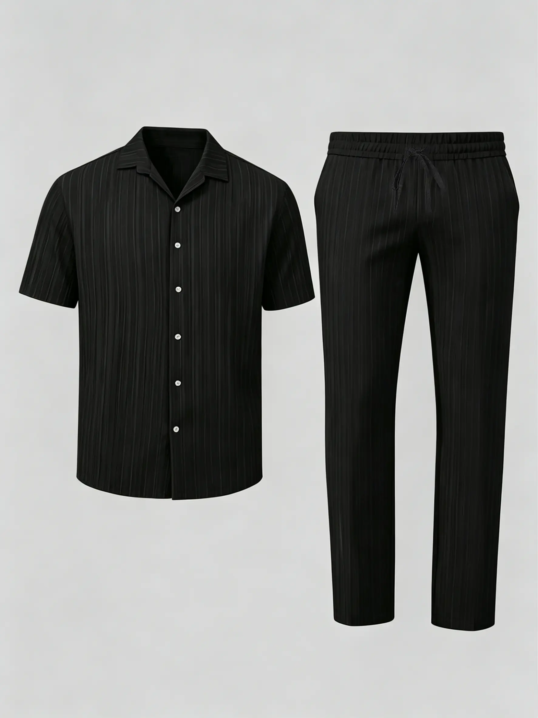 men's 2 piece sets Men's summer clothing new casual set 2-piece set, short sleeved+long pants set, lapel business set, commuting attire, preferred gift giving option fathersdaygift Black Formal
