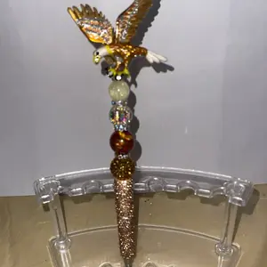 Fancy Eagle Rhinestone Pen with Glittering Beads and Golden Accents for Stylish Writing