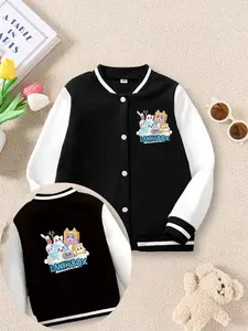 Lankybox Boxy & Foxy Printed Boys' And Girls' Spring/Autumn New Trendy Baseball Jackets With Cardigans, Fashionable, Casual, Comfortable, Suitable For Daily Outdoor Use, Versatile For All Occasions, Ideal Gift Choice