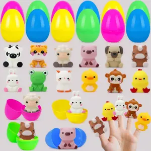 12 Pack Animal Finger Puppet Surprise Eggs: Prefilled Easter Eggs with Mini Puppets Inside, Egg Hunt & Basket Fillers, Party Favors for Kids