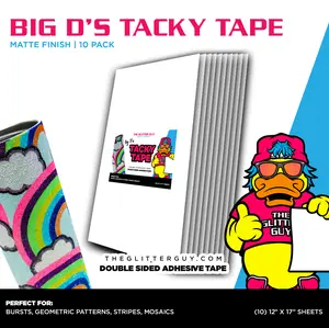 Big D's Tacky Tape - The Glitter Guy's Double-Sided Glitter Adhesive Crafting Tape [(10) 12" x 17" Double-Sided Adhesive Sheets Per Pack ]