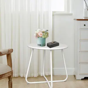 Babion Outdoor Side Tables, Small Round Metal Side Table, Weatherproof Metal End Table for Patio, Yard Balcony, Garden, Porch, Bedside, White On-Site
