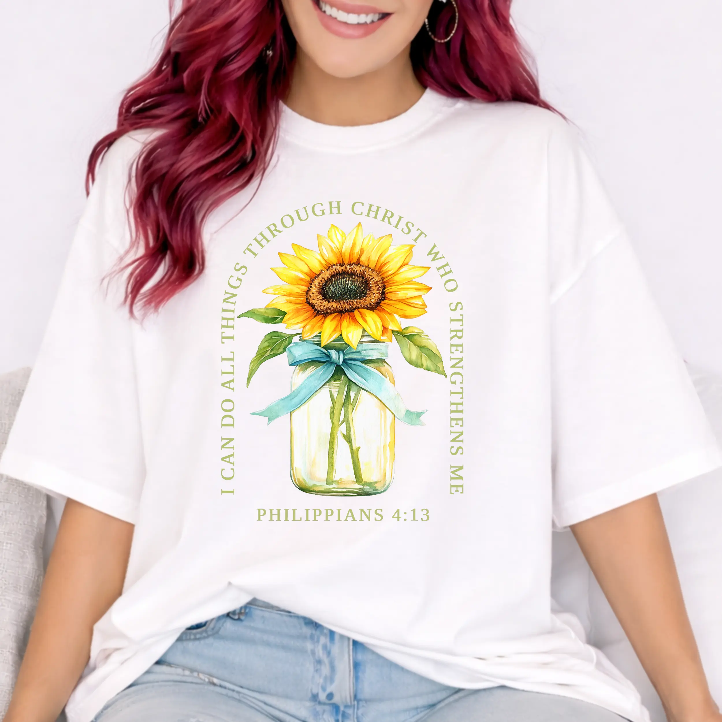 Men's Oversized Cotton T-Shirt with Sunflower Scripture Graphic Print - Breathable Short Sleeve All-Season Casual Top, Fabric, Loose, Solid