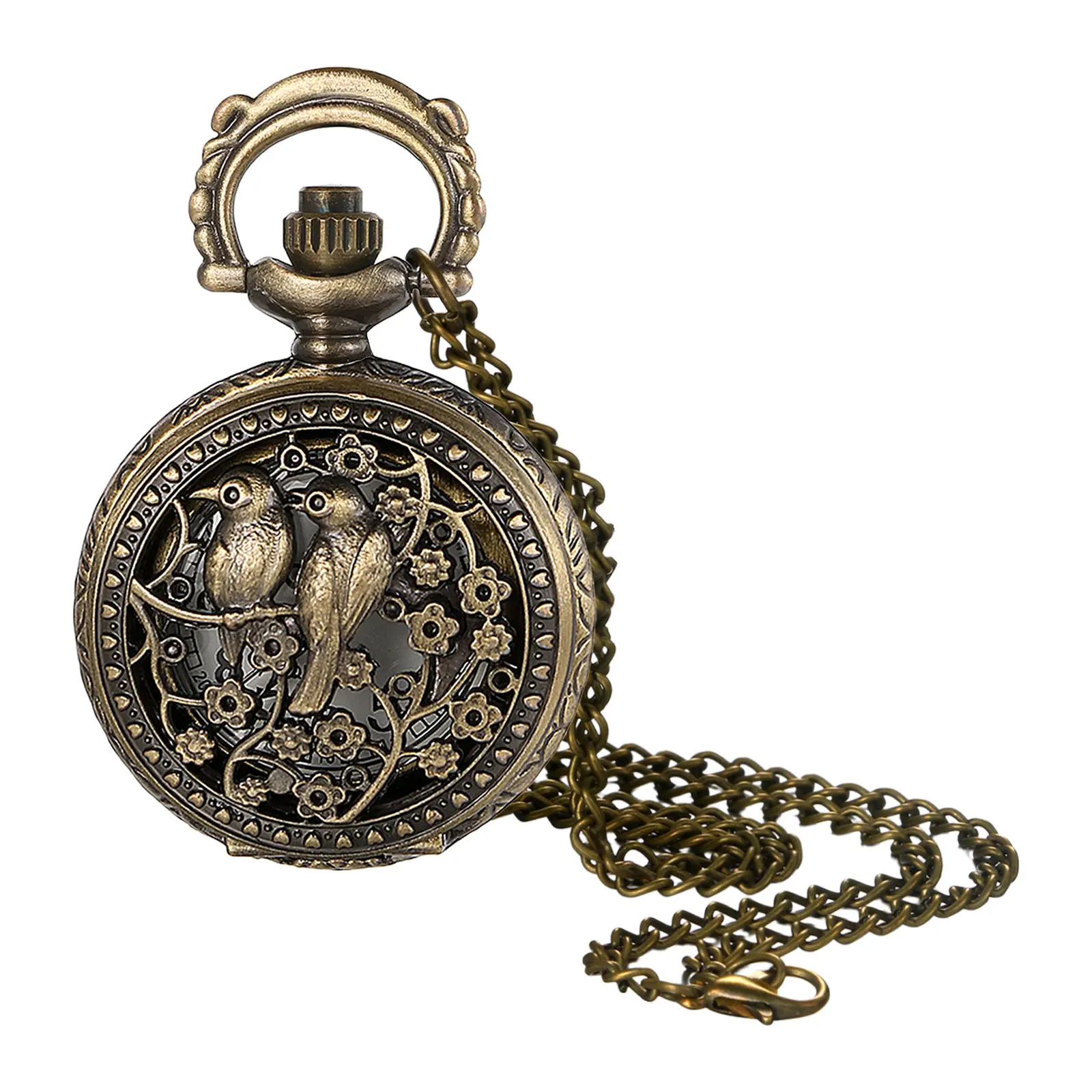 OIDEA Women's Vintage Elegant Fashion Watch - Quartz Analog Pocket Watch for Women, 30.7in Chain Strap, Skeleton Hollow Decor, Bird & Flower Pendant, Built-in Battery, Ideal for Christmas Gifts, Watches For Women,summerwins