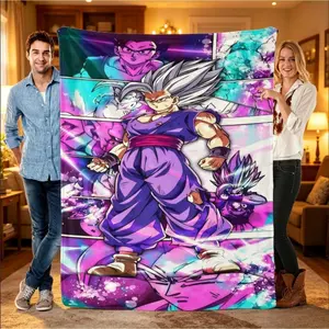 Super Broly Ultimate Form Battle Blanket Dark Starry Sky and Bursting Flames Muscle Tightening Precision Role-Playing Custom Pattern Blanket Comfortable Blanket Suitable for Children and Adults Air Conditioning Blanket Anime Pattern Father's Day Gift Summ