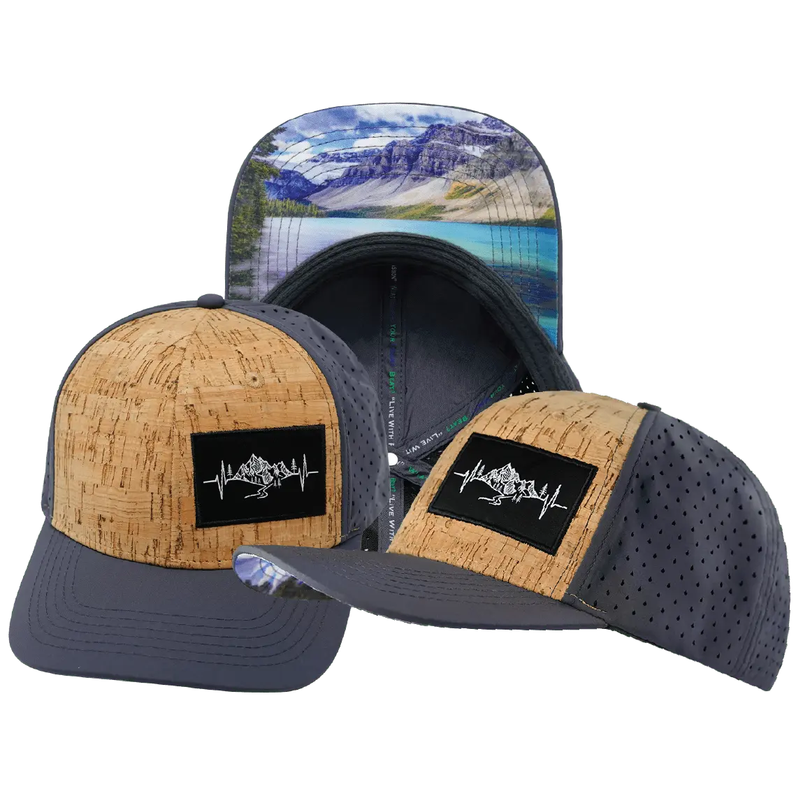 Mountains Hat - Baseball Hat Fit - Cork - Charcoal - Laser Mesh