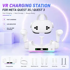 Charging Dock For Meta Quest 3/3S Headset Controller With 2 Rechargeable 2100mAh Battery, VR Charging Station For Meta Quest Fast Charging, USB-C Cable, Support LED Indicator
