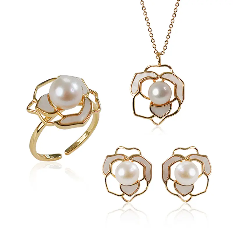 Authentic Natural Pearls Pearl Set, Gifting Option Freshwater Camellia Jewelry Set