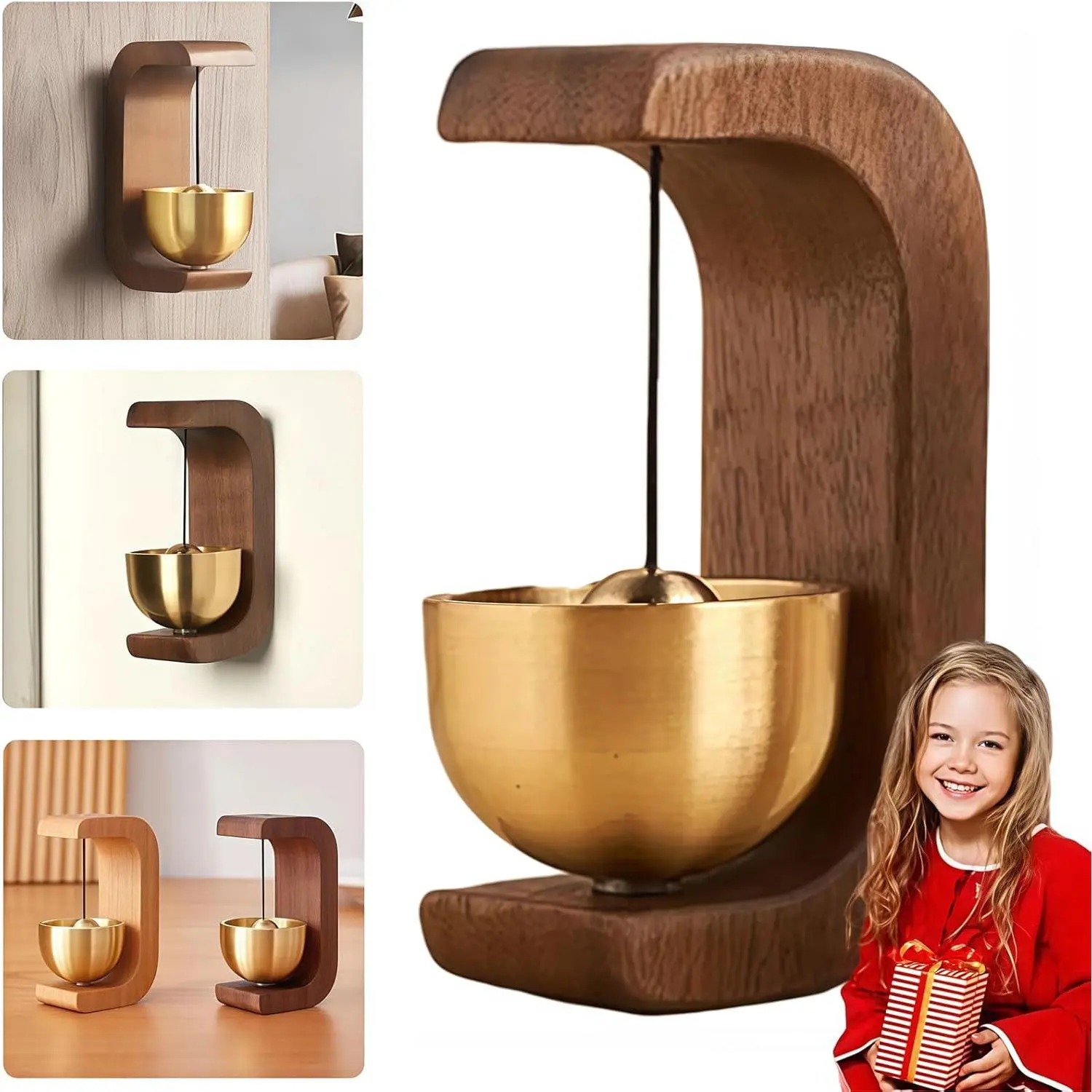 2025 New Magnetic Wooden Doorbell for All Materials, Suction Door Type Solid Wood Wind Chime, Door Wind Chime, for Restaurants Home Barn C Shape