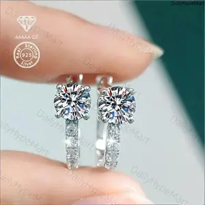 2.3g 925 Sterling Silver French 5A CZ Inlay Earrings, Platinum Plated for Women