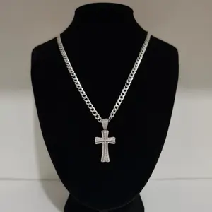 Cross pendant with 5mm solid Cuban chain, both 925 silver
