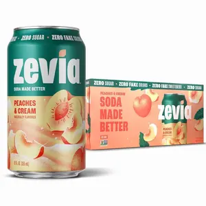 Zevia Zero Sugar Soda, Peaches and Cream, 12 oz Cans (8-Pack) – Caffeine Free, Naturally Sweetened, No Calorie Soda - Non-GMO Project Verified, Gluten-Free, Vegan