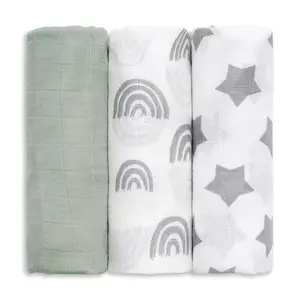 3 Pack Receiving Blanket, Boy Muslin Swaddle Blankets Girl Newborn Squares Breathable & Soft Thin Easy Care Baby Blankets Cloths Double Absorbent Infant Swaddling Wrap
