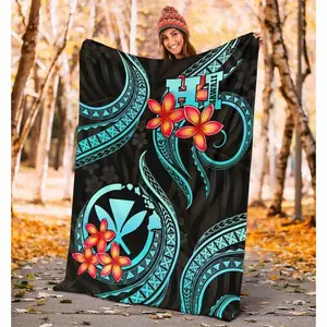 Polynesian Hawaiian Premium Blanket - Turquoise Plumeria Soft, Warm and Comfortable, Suitable for Sofa, Bed, Car, Office, Camping All-Season Gift Blanket