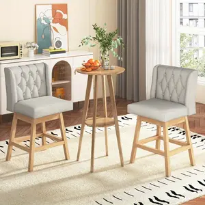 2-Piece Bar Stools, Solid Wood Counter Height Chairs with Upholstered Seat