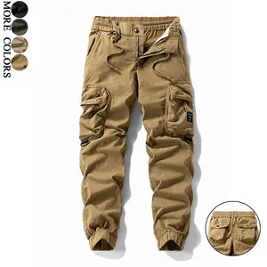 Premium Vintage Washed Cotton Men's Cargo Joggers | 97% Cotton 3% Spandex, Tear-Resistant, Elastic Cuff Work Pants