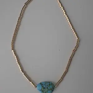 Ettika Gold Beaded Turquoise Nugget Necklace with Turquoise Pendant and Gold Beaded Design