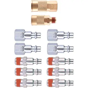Air Coupler and Plug Kit, Quick Connect Air Fittings, 12 count 1/4" Industrial Solid Brass Quick Connect Set